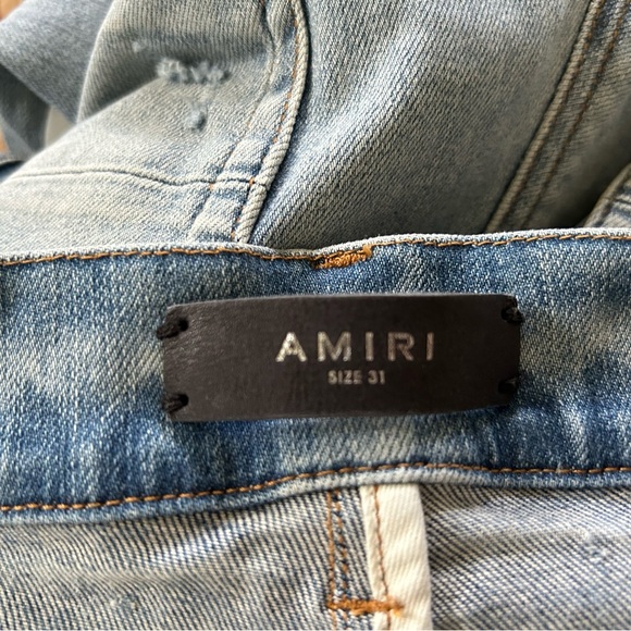 Amiri Broken Track distressed Skinny jeans w/white Stripe - Picture 6 of 16